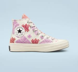 Converse Chuck 70 Bright Embroidery Yüksek Taban Ayakkabı Pembe Kırmızı | CV-104CFX