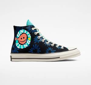 Converse Chuck 70 Sunny Floral Yüksek Taban Ayakkabı Siyah Turkuaz Kraliyet Mavisi | CV-841JUA