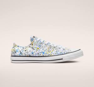 Converse Chuck Taylor All Star Archive Paint Splatter Düz Taban Ayakkabı Beyaz Mavi | CV-048QJV