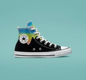 Converse Chuck Taylor All Star Glitter Drip Yüksek Taban Ayakkabı Siyah Bej Rengi Beyaz | CV-654JFQ