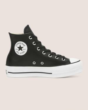 Converse Chuck Taylor All Star Lift Clean Deri Yüksek Taban Ayakkabı Siyah | CV-673GBI