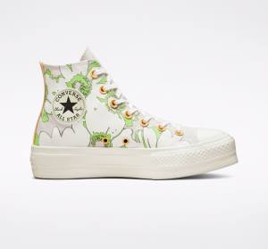 Converse Chuck Taylor All Star Lift Platform Crafted Florals Yüksek Taban Ayakkabı Kahverengi Açık Yeşil | CV-109SEZ