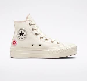 Converse Chuck Taylor All Star Lift Platform Floral Embroidery Yüksek Taban Ayakkabı Siyah Pembe | CV-240ADE