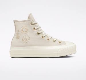 Converse Chuck Taylor All Star Lift Platform Golden Elements Yüksek Taban Ayakkabı Kahverengi Açık Altın | CV-241ARE