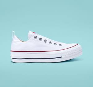 Converse Chuck Taylor All Star Lift Platform Slip Düz Taban Ayakkabı Beyaz Kırmızı Mavi | CV-860CSK