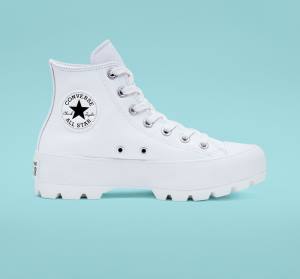 Converse Chuck Taylor All Star Lugged Deri Yüksek Taban Ayakkabı Beyaz Siyah Beyaz | CV-072ZJL