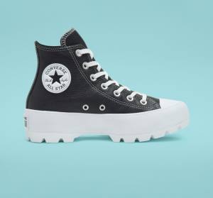 Converse Chuck Taylor All Star Lugged Deri Yüksek Taban Ayakkabı Siyah Beyaz | CV-517CJN