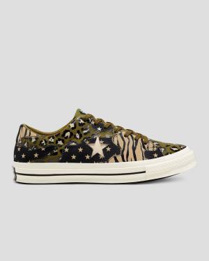 Converse One Star Archive Print Mix Düz Taban Ayakkabı Zeytin Yeşili Leopar | CV-172ARJ