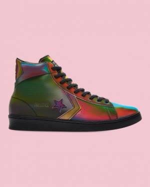 Converse Pro Deri Iridescent Yüksek Taban Ayakkabı Siyah | CV-452NKD