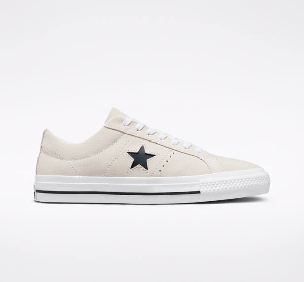 Converse CONS One Star Pro Süet Kaykay Ayakkabısı Beyaz Siyah | CV-256GIV