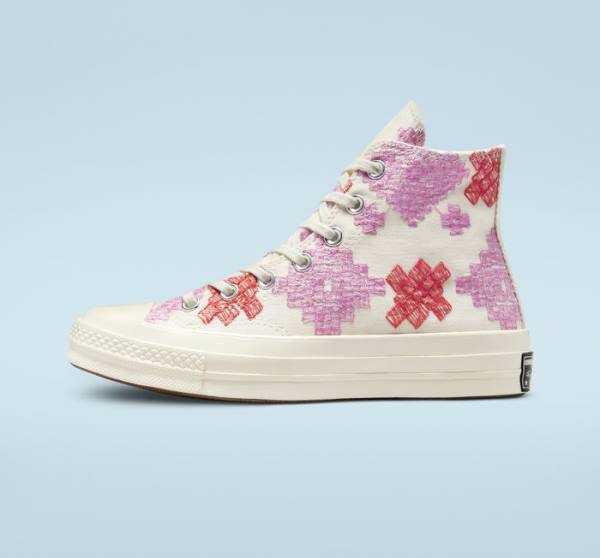 Converse Chuck 70 Bright Embroidery Yüksek Taban Ayakkabı Pembe Kırmızı | CV-104CFX