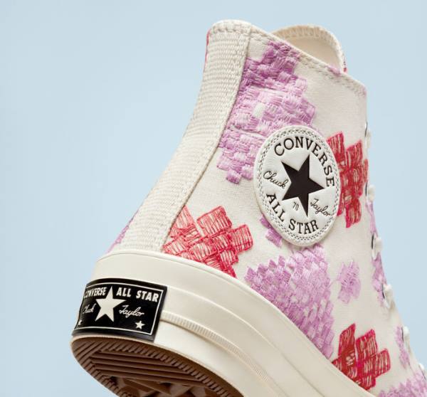 Converse Chuck 70 Bright Embroidery Yüksek Taban Ayakkabı Pembe Kırmızı | CV-104CFX