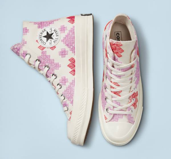 Converse Chuck 70 Bright Embroidery Yüksek Taban Ayakkabı Pembe Kırmızı | CV-104CFX