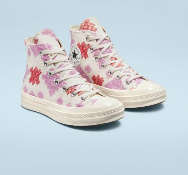 Converse Chuck 70 Bright Embroidery Yüksek Taban Ayakkabı Pembe Kırmızı | CV-104CFX