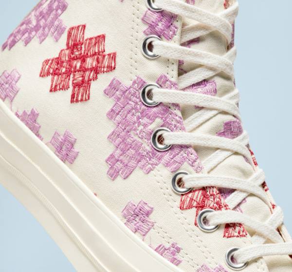 Converse Chuck 70 Bright Embroidery Yüksek Taban Ayakkabı Pembe Kırmızı | CV-104CFX