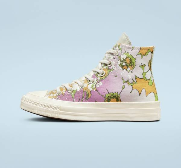 Converse Chuck 70 Crafted Florals Yüksek Taban Ayakkabı Pembe Zeytin Yeşili | CV-317UEZ