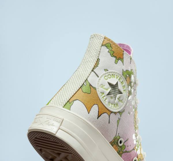 Converse Chuck 70 Crafted Florals Yüksek Taban Ayakkabı Pembe Zeytin Yeşili | CV-317UEZ