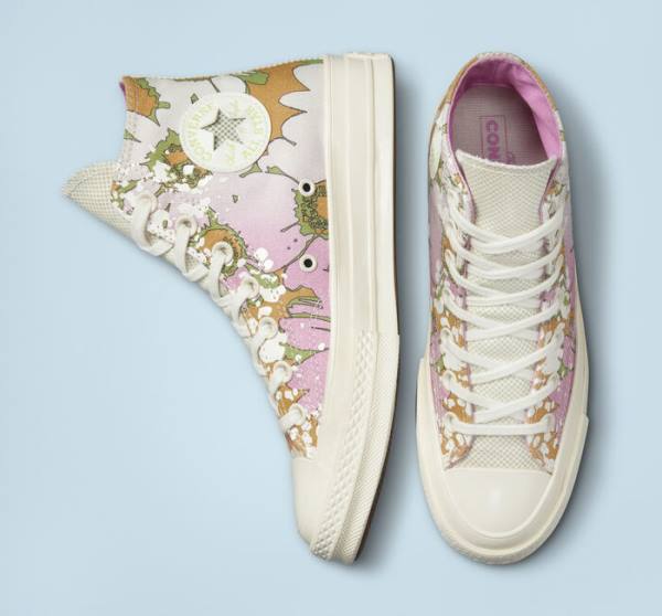 Converse Chuck 70 Crafted Florals Yüksek Taban Ayakkabı Pembe Zeytin Yeşili | CV-317UEZ