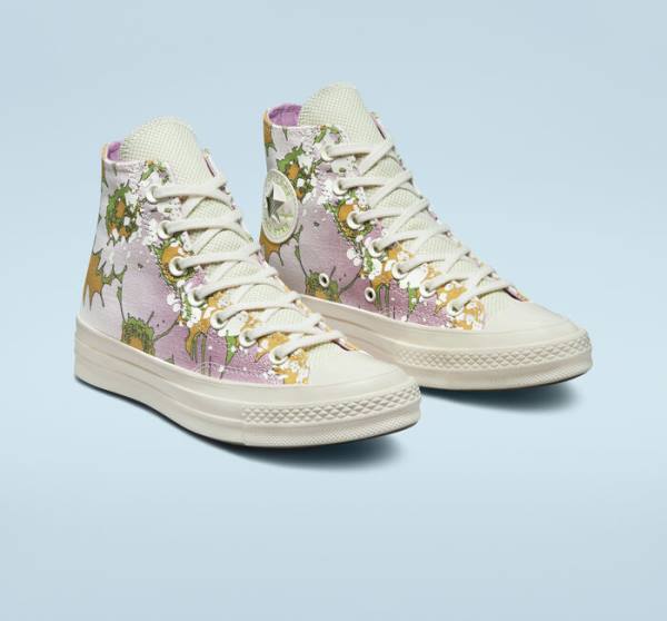 Converse Chuck 70 Crafted Florals Yüksek Taban Ayakkabı Pembe Zeytin Yeşili | CV-317UEZ