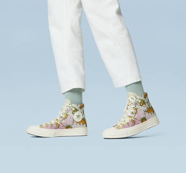 Converse Chuck 70 Crafted Florals Yüksek Taban Ayakkabı Pembe Zeytin Yeşili | CV-317UEZ