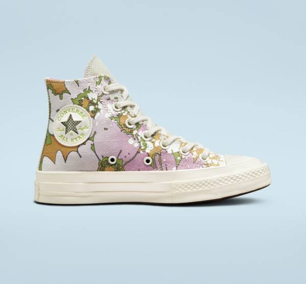 Converse Chuck 70 Crafted Florals Yüksek Taban Ayakkabı Pembe Zeytin Yeşili | CV-317UEZ