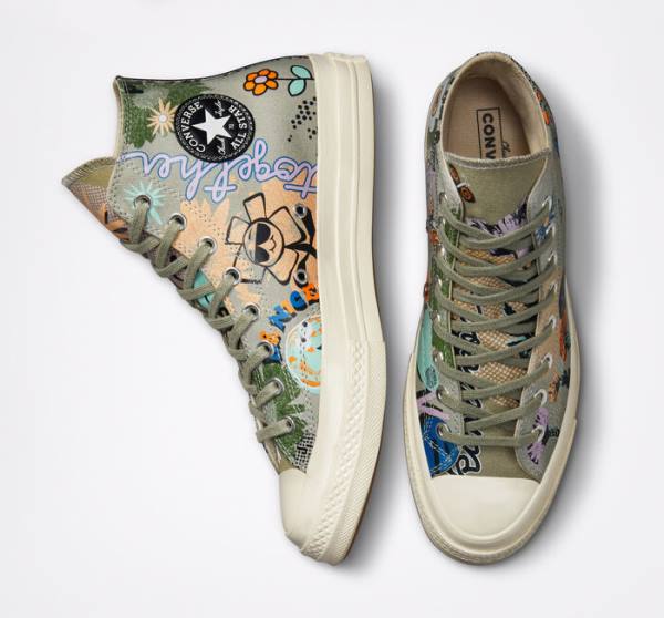 Converse Chuck 70 Floral Yüksek Taban Ayakkabı Zeytin Yeşili Renkli | CV-081RWD