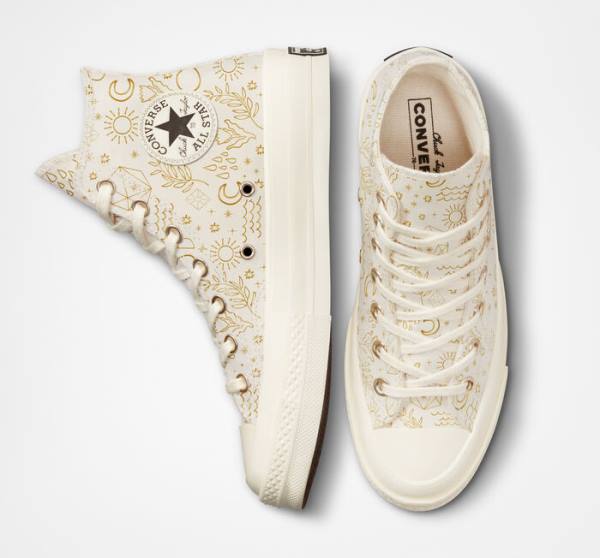 Converse Chuck 70 Golden Elements Yüksek Taban Ayakkabı Açık Altın Siyah | CV-074TCD