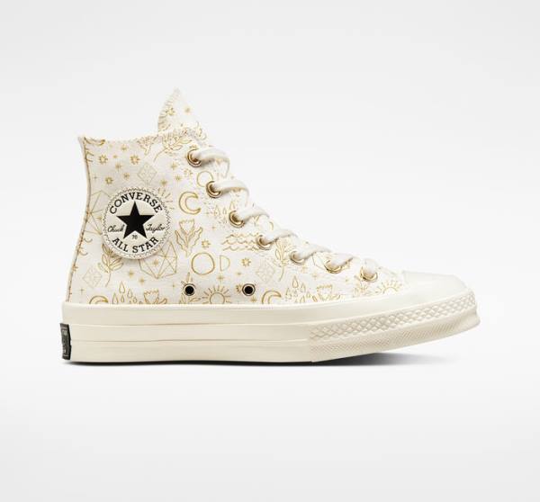 Converse Chuck 70 Golden Elements Yüksek Taban Ayakkabı Açık Altın Siyah | CV-074TCD