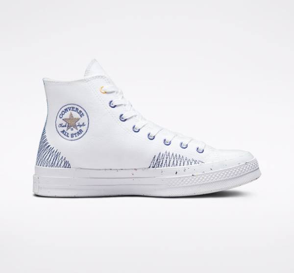 Converse Chuck 70 Stitched Yüksek Taban Ayakkabı Beyaz Indigo | CV-317RAQ