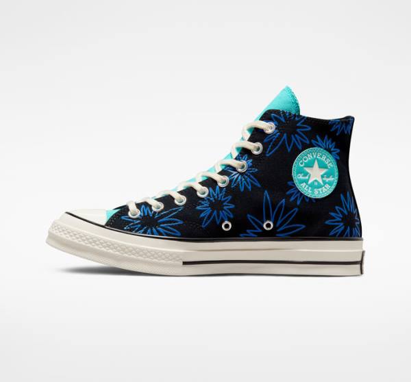 Converse Chuck 70 Sunny Floral Yüksek Taban Ayakkabı Siyah Turkuaz Kraliyet Mavisi | CV-206TFR