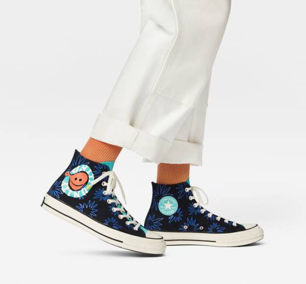 Converse Chuck 70 Sunny Floral Yüksek Taban Ayakkabı Siyah Turkuaz Kraliyet Mavisi | CV-206TFR