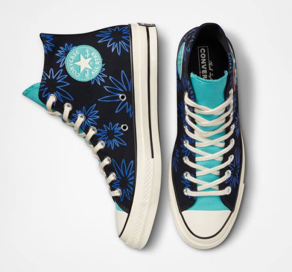 Converse Chuck 70 Sunny Floral Yüksek Taban Ayakkabı Siyah Turkuaz Kraliyet Mavisi | CV-841JUA