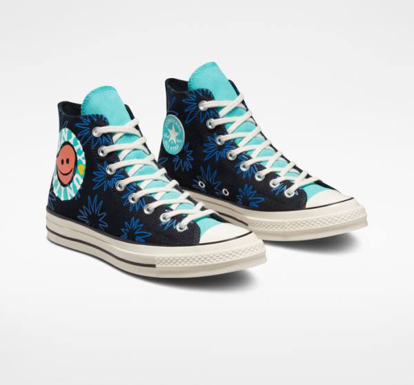 Converse Chuck 70 Sunny Floral Yüksek Taban Ayakkabı Siyah Turkuaz Kraliyet Mavisi | CV-841JUA