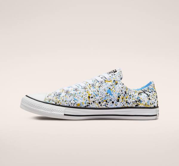 Converse Chuck Taylor All Star Archive Paint Splatter Düz Taban Ayakkabı Beyaz Mavi | CV-048QJV