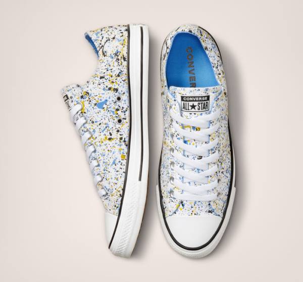 Converse Chuck Taylor All Star Archive Paint Splatter Düz Taban Ayakkabı Beyaz Mavi | CV-048QJV