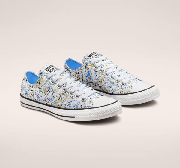 Converse Chuck Taylor All Star Archive Paint Splatter Düz Taban Ayakkabı Beyaz Mavi | CV-048QJV