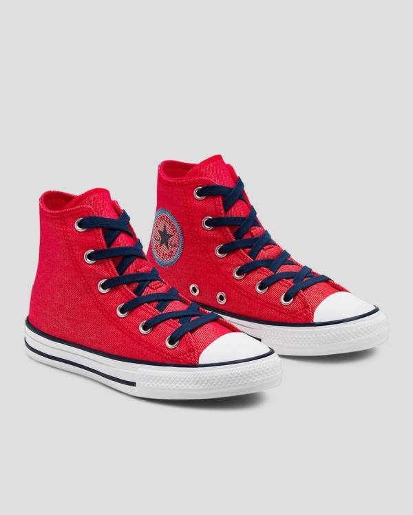 Converse Chuck Taylor All Star Denim Reverse Twill Yüksek Taban Ayakkabı Kırmızı | CV-684DPY