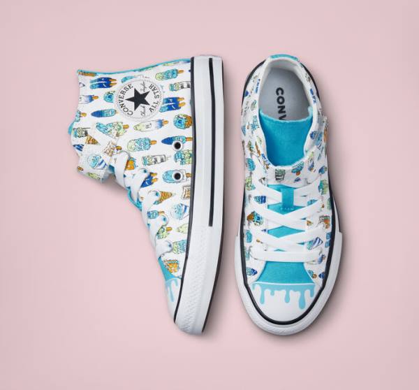 Converse Chuck Taylor All Star Easy-On Frozen Treats Yüksek Taban Ayakkabı Beyaz Mavi Açık Yeşil | CV-027XDJ