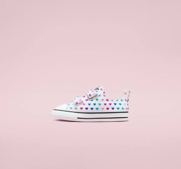 Converse Chuck Taylor All Star Easy-On Foil Hearts Düz Taban Ayakkabı Beyaz Siyah Pembe | CV-035DPZ