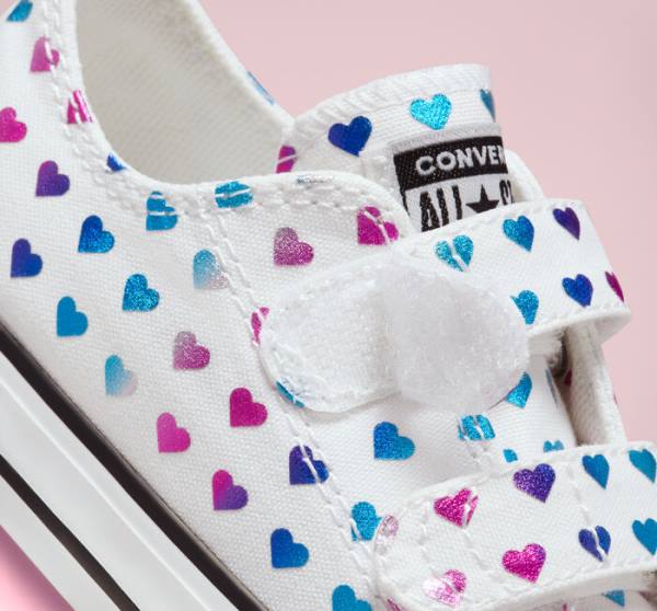 Converse Chuck Taylor All Star Easy-On Foil Hearts Düz Taban Ayakkabı Beyaz Siyah Pembe | CV-035DPZ