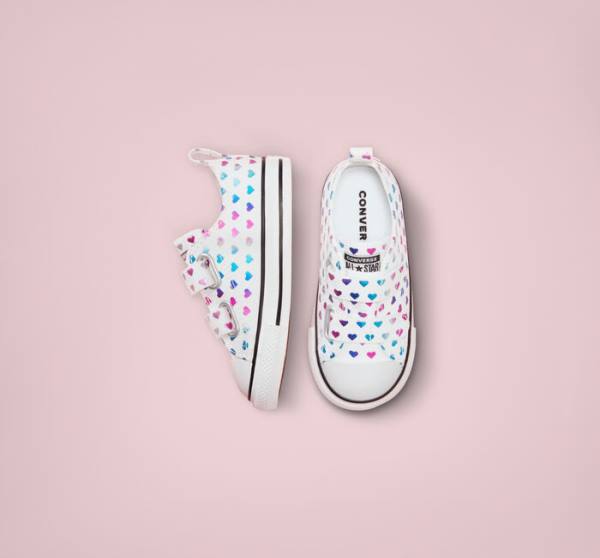 Converse Chuck Taylor All Star Easy-On Foil Hearts Düz Taban Ayakkabı Beyaz Siyah Pembe | CV-035DPZ