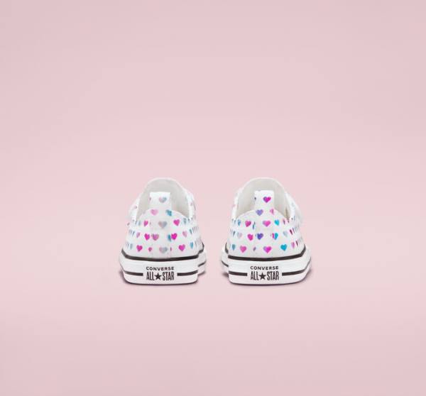 Converse Chuck Taylor All Star Easy-On Foil Hearts Düz Taban Ayakkabı Beyaz Siyah Pembe | CV-035DPZ