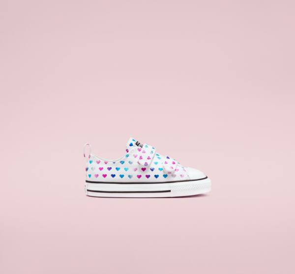 Converse Chuck Taylor All Star Easy-On Foil Hearts Düz Taban Ayakkabı Beyaz Siyah Pembe | CV-035DPZ