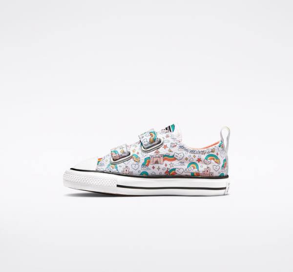 Converse Chuck Taylor All Star Easy-On Rainbow Castles Düz Taban Ayakkabı Beyaz Pembe Turkuaz | CV-230BGP