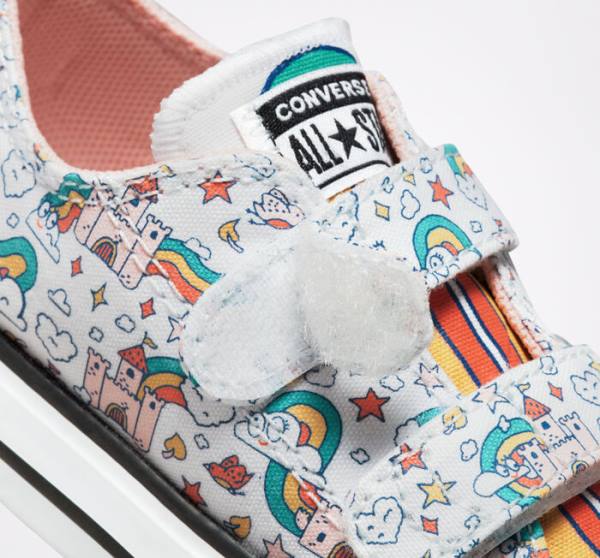 Converse Chuck Taylor All Star Easy-On Rainbow Castles Düz Taban Ayakkabı Beyaz Pembe Turkuaz | CV-230BGP