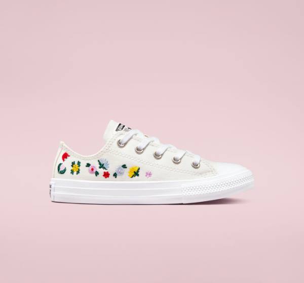 Converse Chuck Taylor All Star Floral Embroidery Düz Taban Ayakkabı Beyaz Beyaz | CV-807RJH