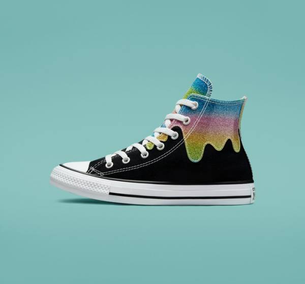 Converse Chuck Taylor All Star Glitter Drip Yüksek Taban Ayakkabı Siyah Bej Rengi Beyaz | CV-654JFQ