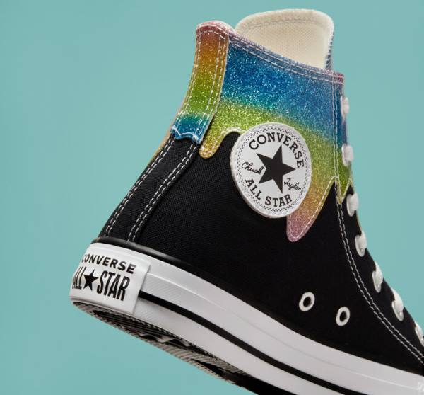 Converse Chuck Taylor All Star Glitter Drip Yüksek Taban Ayakkabı Siyah Bej Rengi Beyaz | CV-654JFQ