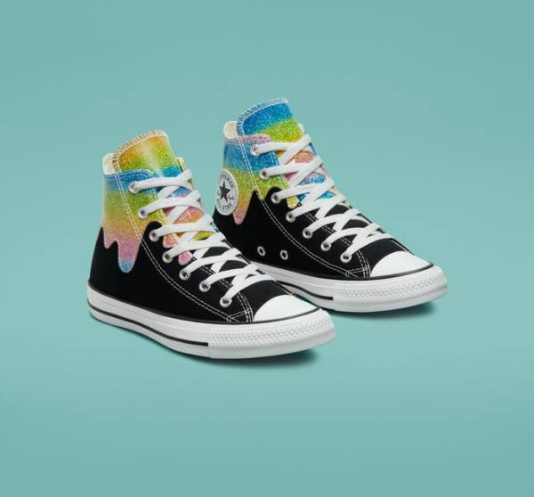 Converse Chuck Taylor All Star Glitter Drip Yüksek Taban Ayakkabı Siyah Bej Rengi Beyaz | CV-654JFQ