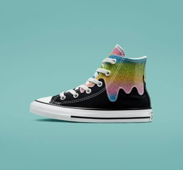 Converse Chuck Taylor All Star Glitter Drip Yüksek Taban Ayakkabı Siyah Bej Rengi Beyaz Pembe | CV-860IOL